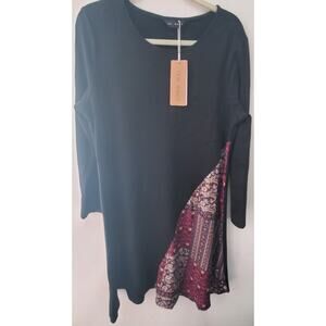 Tendency Black with Purple Multi Long Sleeve Tunic Dress - Size Large NWT